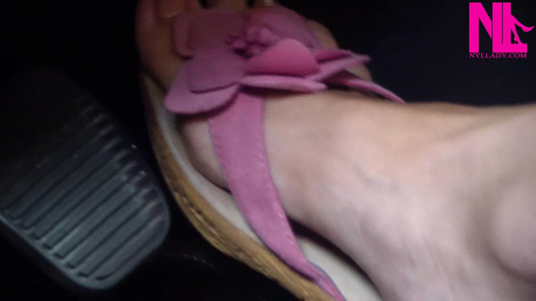 Nyllady: Revving My Car in Pink Flowered Flip Flops