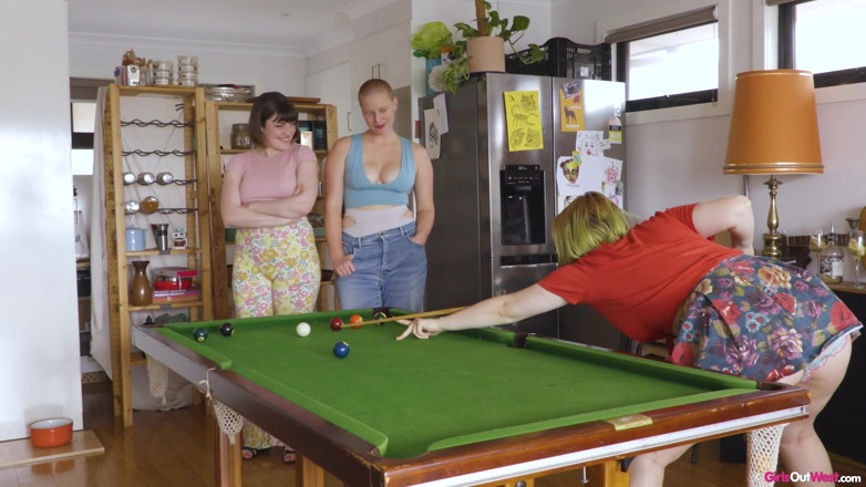 Girls Out West: Big Titted Pool Players Lick and Finger Hairy Cunts and...