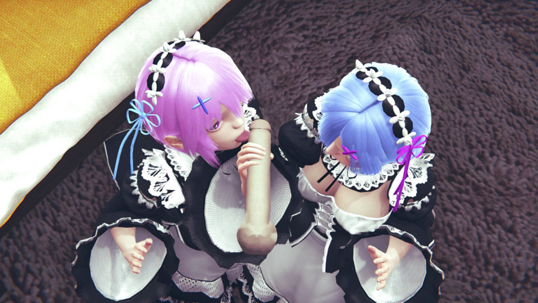 Waifu club 3D: Ram a Rem spolu lízají velkého ptáka