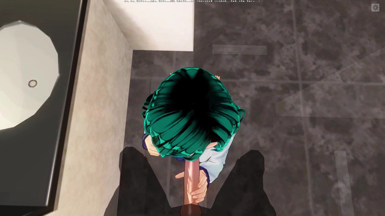 H3DC: Mavi saçlı 3 boyutlu hentai kız sınıf arkadaşını emiyor