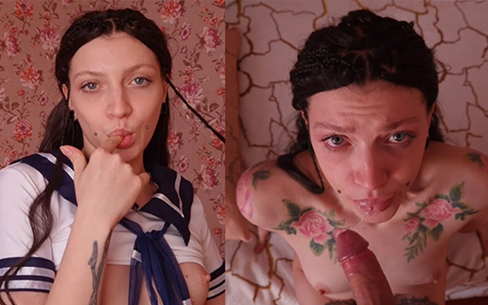 Lola Rozzie: Красуня в японському студентському костюмі отримує сильний біль у горлі, давиться і сперма на обличчі