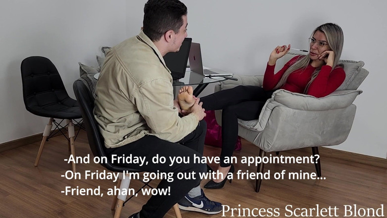 Queen Lytta ballbusting and cum lick: Princesse Scarlett Blonde - une employée de bureau sexy domine et...