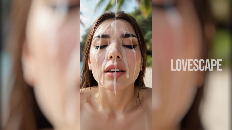 Lovescape: Hot BBW Brunette Beach Threesome: Double Stuffed in the Sand