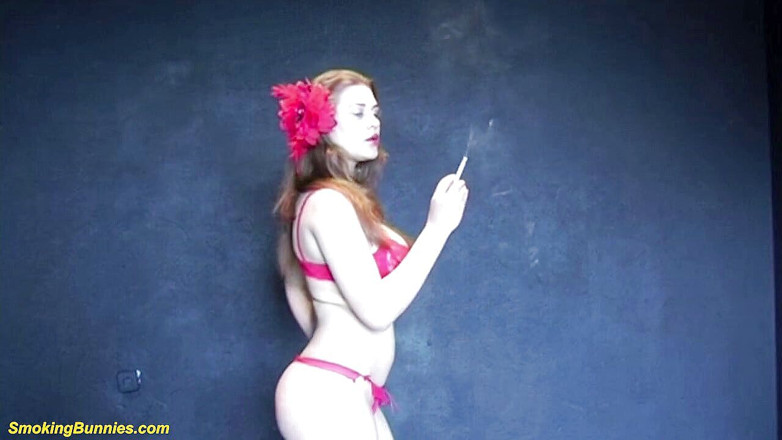Smoking Bunnies: Sexy redhead big boob teen smoking cigarette