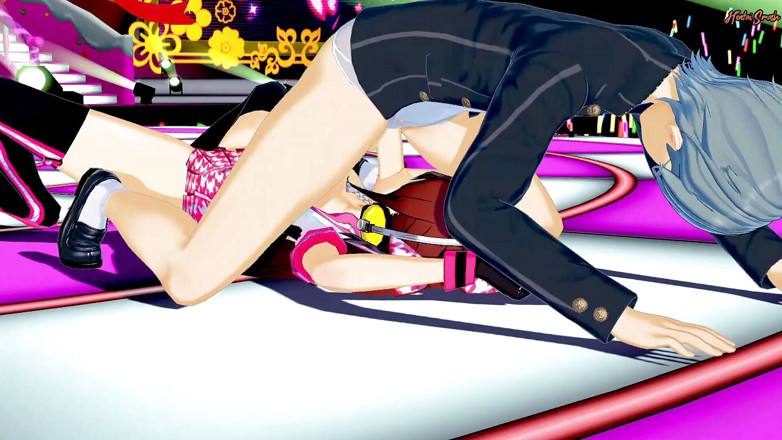 Hentai Smash: Rise Kujikawa yu narukami'ye harika bir sakso çekmeden önce sahnede amını parmaklıyor -...