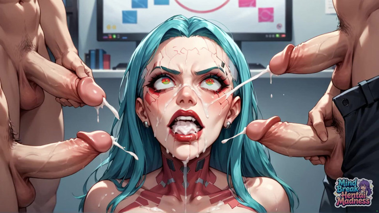 Mind Break Hentai Madness: Orgia in ufficio: miLF dai capelli blu arrapati ottiene doppia...