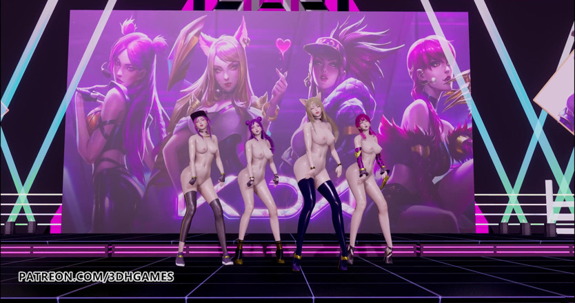 3D-Hentai Games: Meisjesdag - iets naakte dans Ahri, Akali, Evelynn, Kaisa 3D ongecensureerde naaktdans