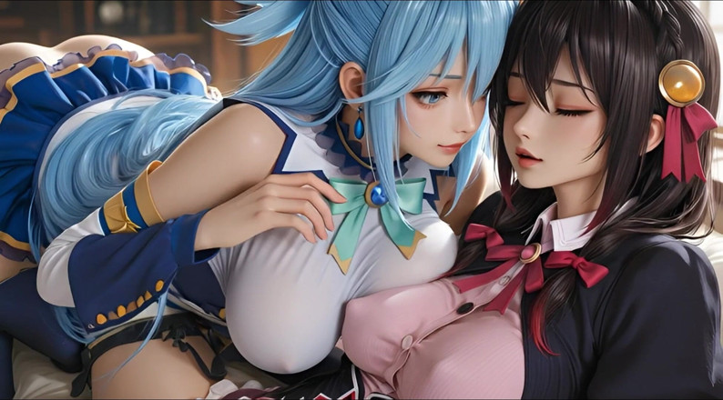 Ianimedia: Sfw Aqua e Yunyun de Konosuba soft show tocando e...