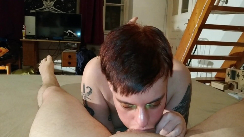 Beth Kinky: Tattoed teen POV sloppy deepthroat &amp; give pro handjob for my...