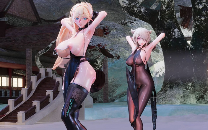 MikuMotion: [mmd] Yolandel &amp; Rita шоколадний крем, подвійний стриптиз, чорні шовкові колготки, великі соски, молочний ланцюжок, червона підошва, туфлі на підборах