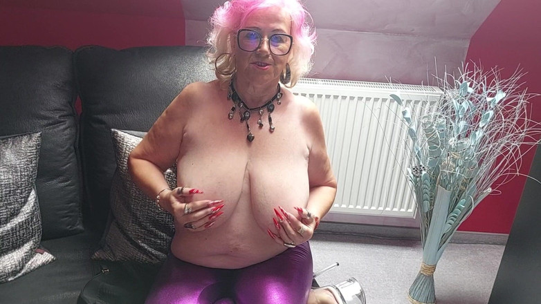 PureVicky66: Busty Mature Slut Squeezes Massive Tits Moaning in Heels