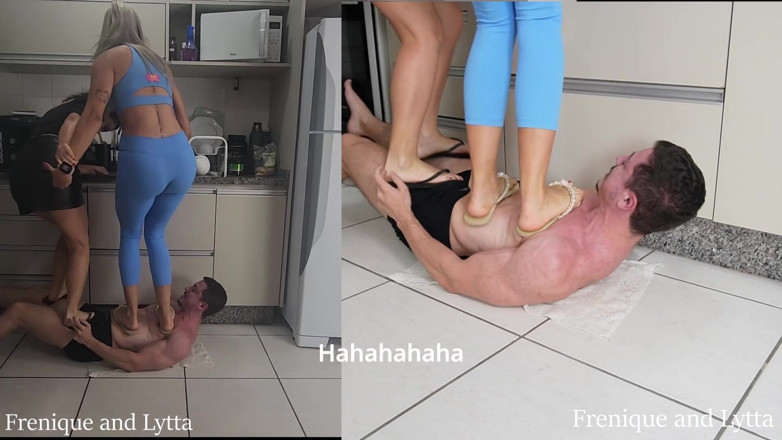 Queen Lytta ballbusting and cum lick: フレニークとリッタ - ハードダブルトロールとボールバスト