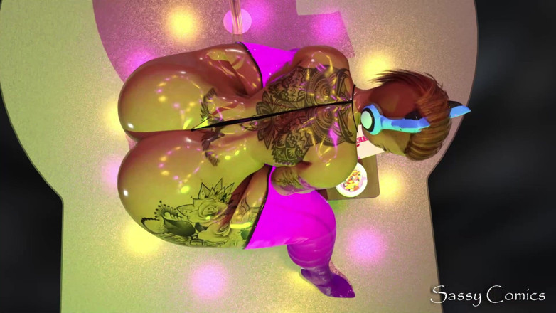 Sassy comics: Une danseuse à gros cul chevauche un énorme gode sur scène - animation...