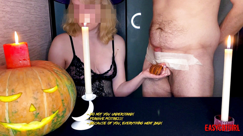 AnnyCandyPainboy: Відьма стиснула яйця свого раба і малює на них гарбуз
