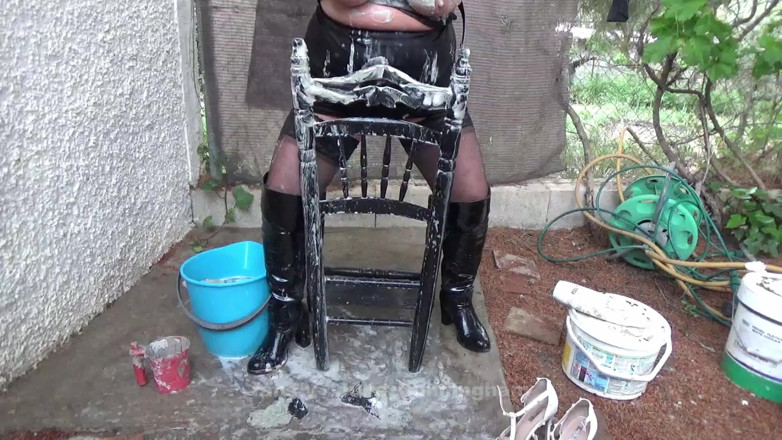 Julie Cunningham: Set021 Sitting on Bondage Chair Washing Muddy Tied up Tits