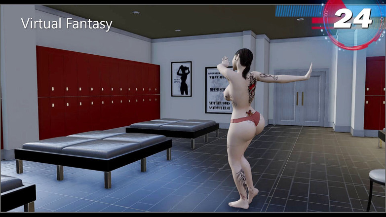 Virtual fantasy studio: Wanita cantik besar menelanjangi di ruang ganti dengan celana dalam,...