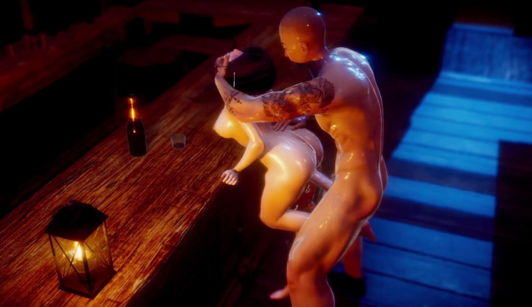 ExplicitXXX3D: Sexy holka ohnutá přes pult v baru, ničí její kundičku -...
