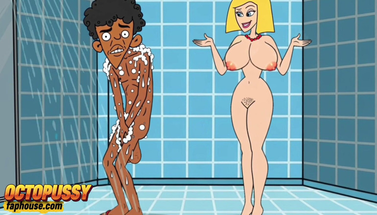 Octopussy Lovers Club: Głodna seksu macocha dołącza do pasierba pod prysznicem. Kreskówki