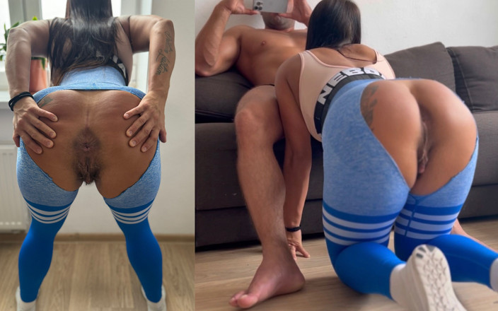 Julia Fit: Sportief meisje met een harig poesje scheurde haar legging voor...