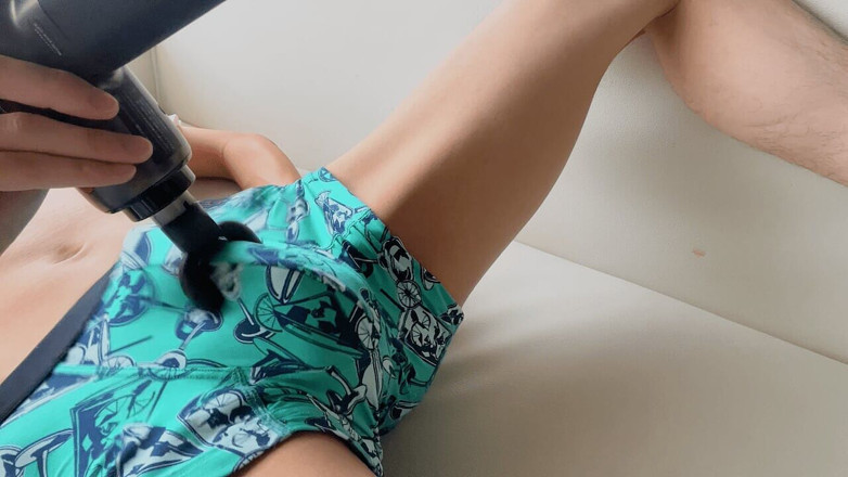 Conami: Japanese Man Lying on a Sofa Masturbating with a Massage...