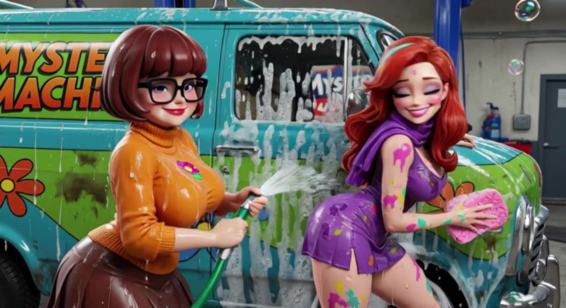 My night collection: Velma e daphne si godono un sensuale autolavaggio nudo che...