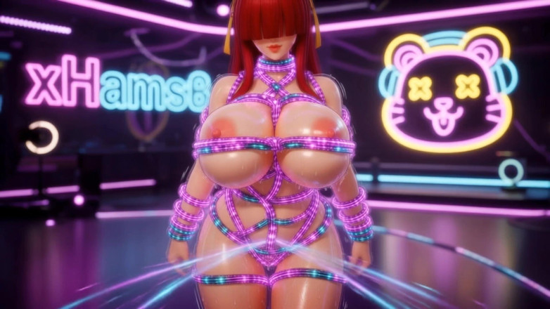 Stories&Anime: 3D Shermie Kof Glowing Shibari Bondage - Electronic Ropes Fuck Her...
