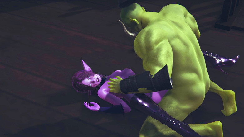 Waifu club 3D: Elf får fitta creampie från stor orc