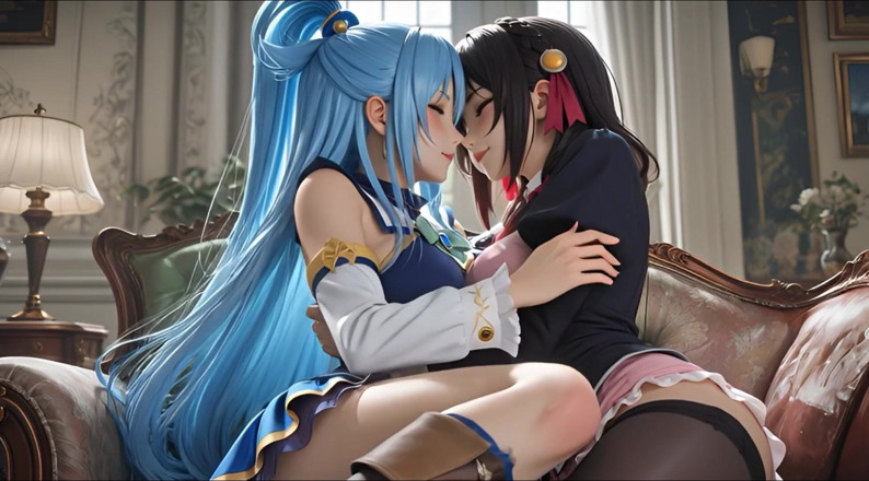 Ianimedia: Sfw Aqua und Yunyun von Konosuba Soft show, lesben berühren...