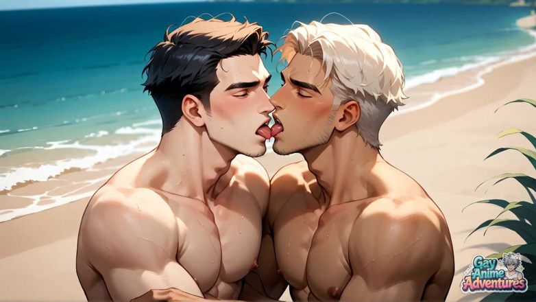 Gay Anime Adventures: Potem zalité kusy svalů se oddávají spalujícímu šukání na pláži a...