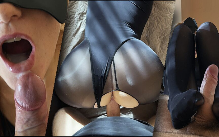 Myredfoxgirl: Sesso fantastico e footjob in collant lucidi e tuta di...
