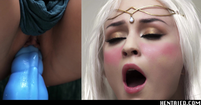 Hentaied: Hentai kehidupan sebenar - Elf memerah merata-rata semasa mengongkek dildo besar