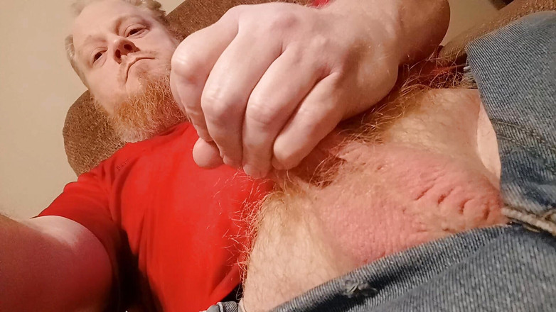 Johnny Red: Stroking my Big Cock ginger pubes no underwear