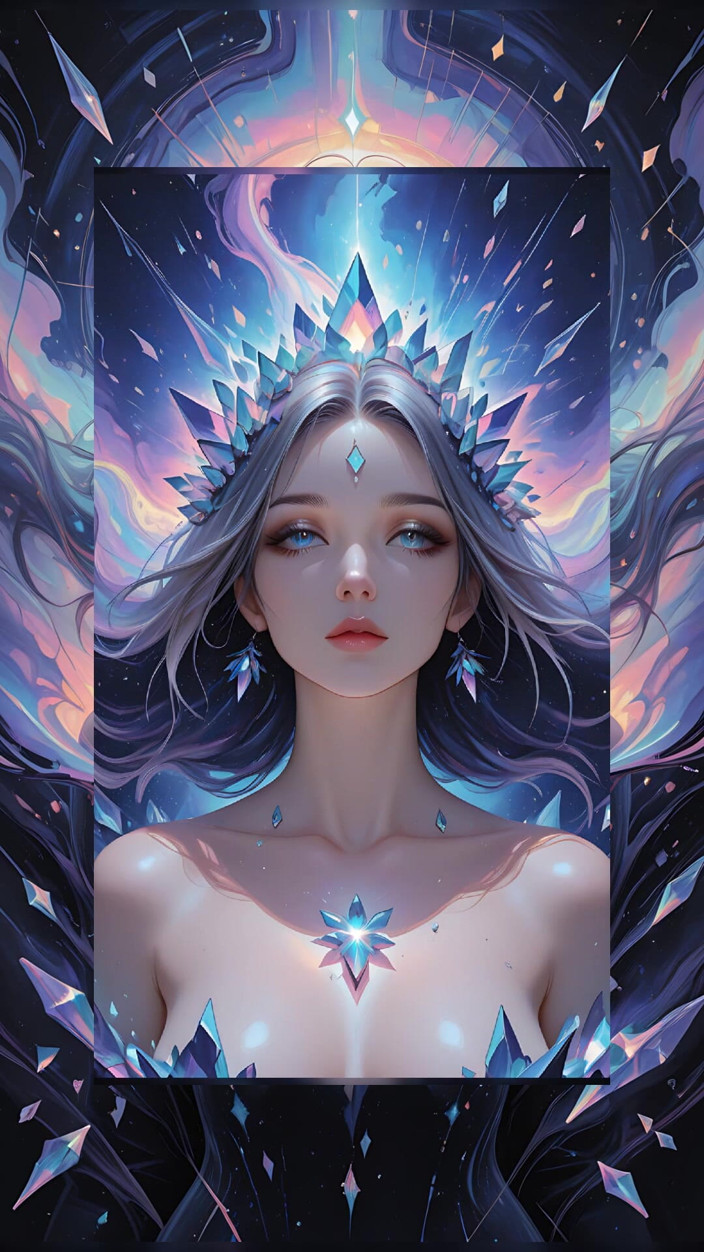 VelvetInk Studio: Astrální vortexová bohyně s obsidian kouřem a křišťálovým světlem Fantasy...