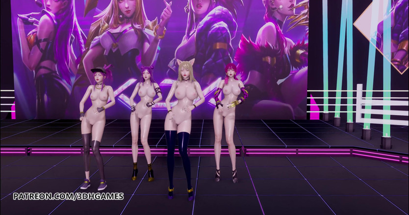 3D-Hentai Games: День дівчат - щось оголене танець Арі, Акалі, Evelynn, Kaisa 3D оголений танець без цензури