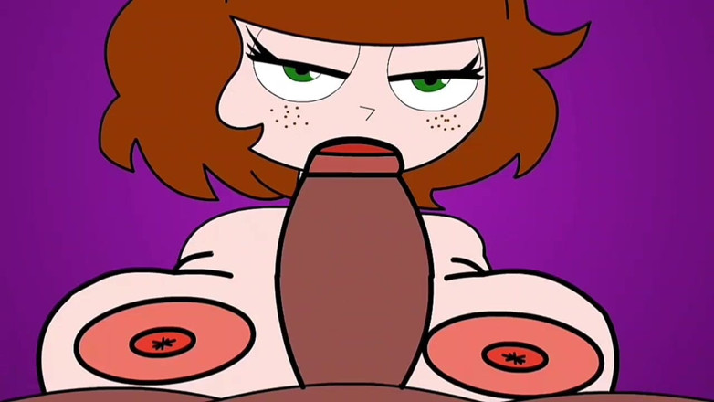 Animate golden: Rondborstige hentai, speelt met haar tieten en zuigt haar af