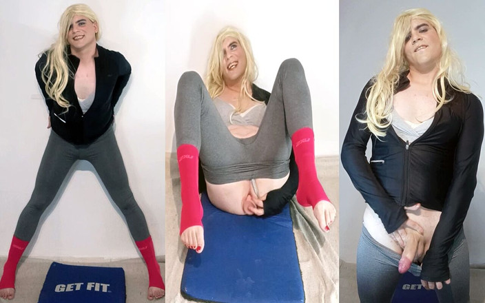Felixa Branca: Blond crossdresser i gymklass vidrör sig själv i leggings