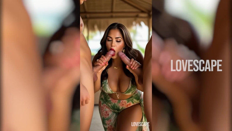 Lovescape: Latina MILF dvojitě ošukaná raw na pláži