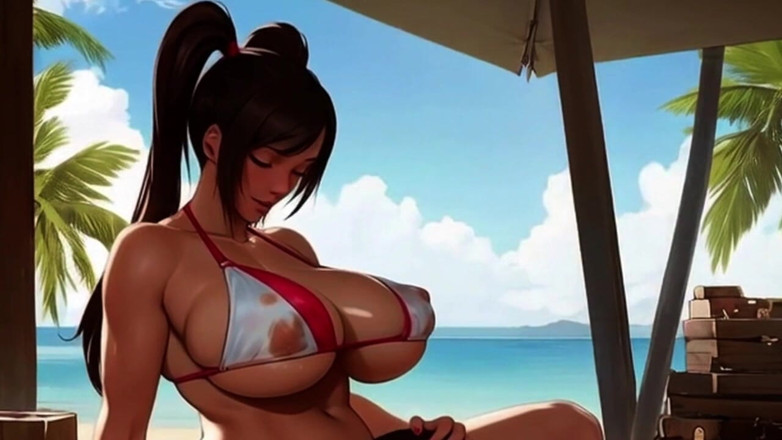 Spicy Toons: Gigantyczne cycki milf karmione piersią lesbijki na plaży