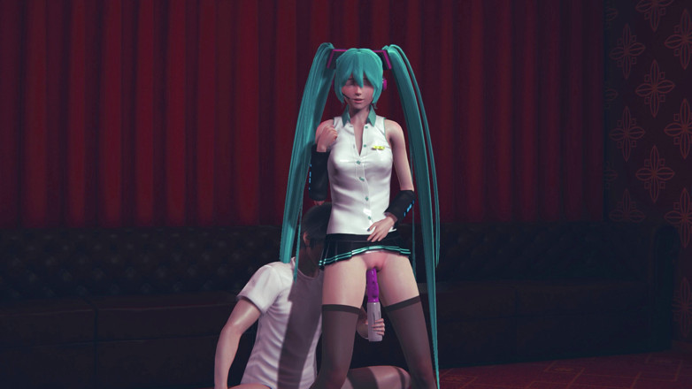 Waifu club 3D: Miku用振动器性交直到她射精