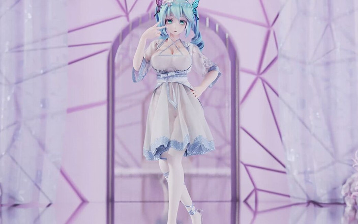 MikuMotion: [mmd] Miku-Queencard elegantes weißes Seidenkleid mit großen Brüsten