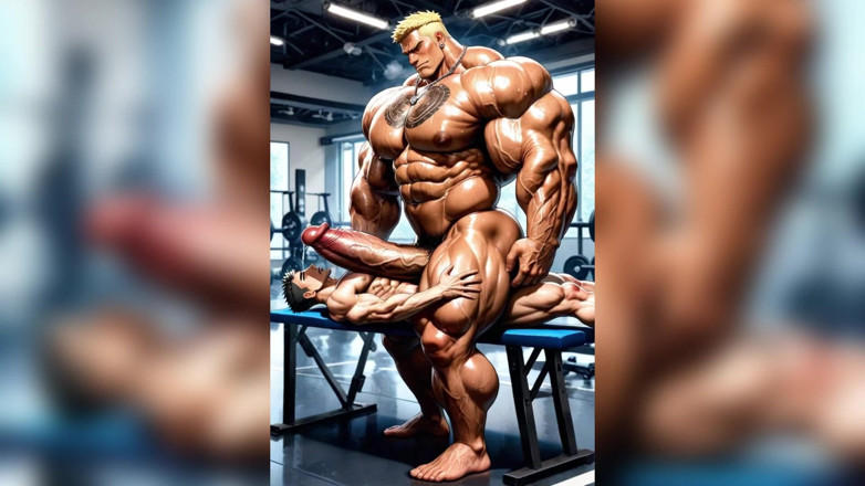 AI gay porn: Un bărbat musculos de la sală fute sperma