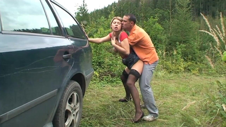 Out Sexxx: A busty cute teen takes a big hard cock outdoor