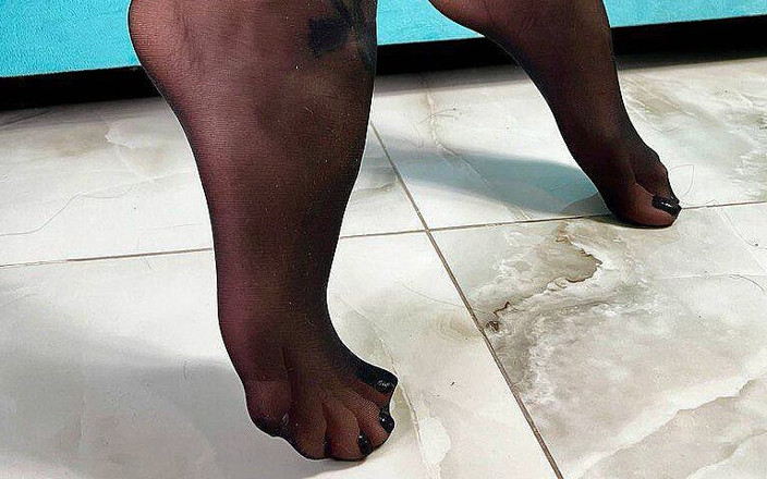 Julia domaina: Black Stockings on Legs and Nylon Feet, Nylons Soles