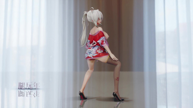 MikuMotion: Creme de chocolate Cheongsam; Meias pretas; Salto alto vermelho