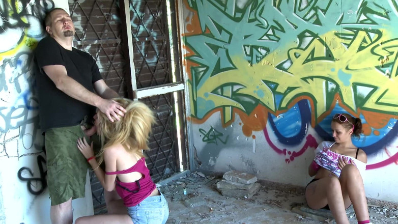 Femdom Sex: Dude fuck teenie outdoor while her friend watch it