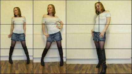 Littlevixen: Haley posando de meia-calça - minissaia jeans e botas