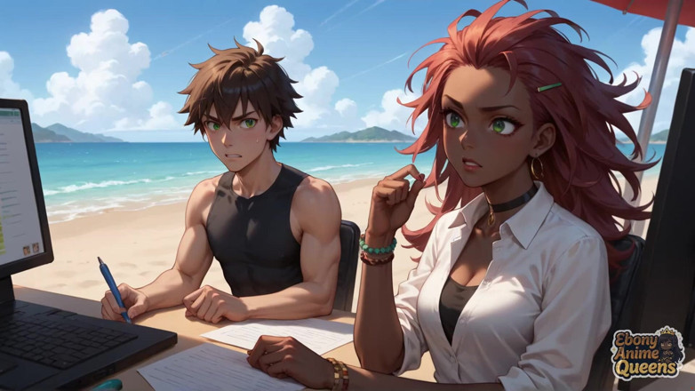 Ebony Anime Queens: Cuatro reinas de ébano. 1 Playa. Sexo oral, tríos. Puta caliente y...