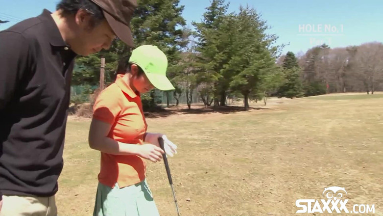 Staxxx: Cute Asian teen girls play a game of strip golf