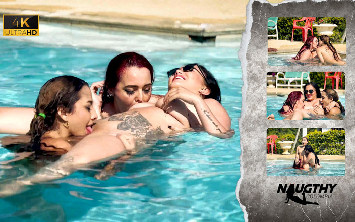 NaughtyColombia: Lezbiyenler havuzda eğleniyor ve seks yapıyor