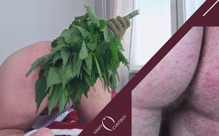 FTM hairy pussy BDSM: Nalgadas sonoras con ortigas punzantes
